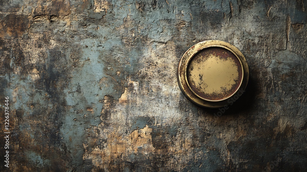 Rustic Brass Plate rests on Weathered Textured Metal Background. AI Generated Rustic Brass Plate rests on Weathered Textured Metal Background. AI Generated