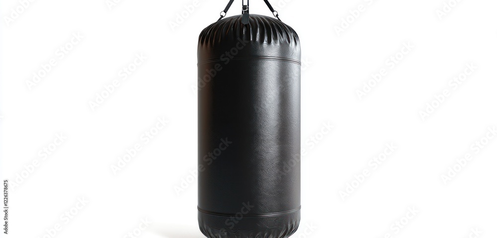 Fototapeta premium Rugged boxing bag with clean details displayed against a solid and light surface.