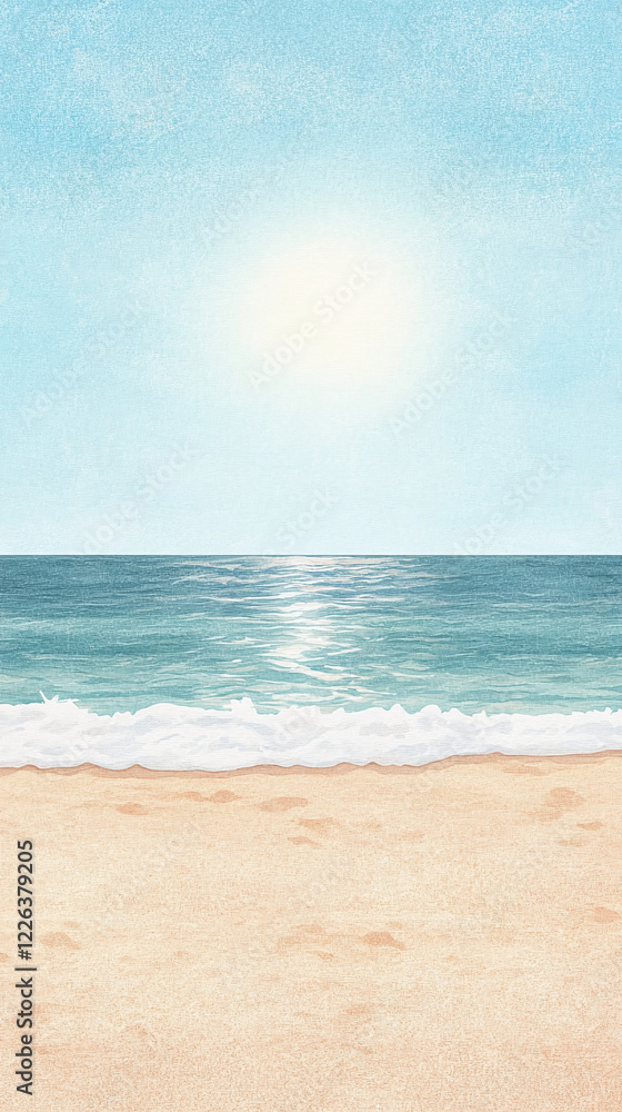 Serene Beach Scene: A Pastel Paradise - Phone Wallpaper