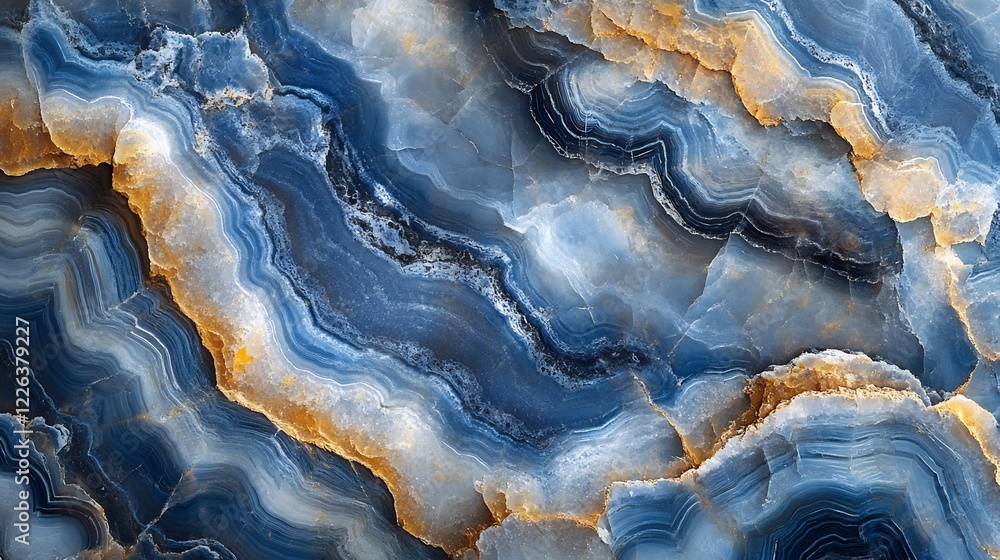 Fototapeta premium Swirling Blue and Gold Marble Texture. AI Generated