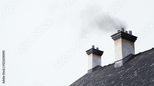 Wallpaper Mural Chimneys with smoke rising against a cloudy sky, showcasing residential architecture and the warmth of home during colder months. Torontodigital.ca