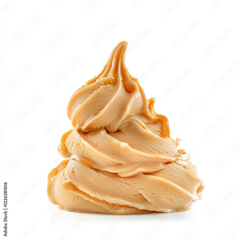 Deliciously swirled peanut butter on a white isolated background, perfect for textures and culinary designs. Deliciously swirled peanut butter on a white isolated background, perfect for textures and culinary designs.