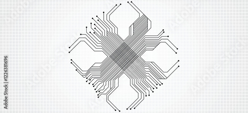 Circuit board background. Horizontal format. Flat Microelectronics Circuits background. Black White Version.
