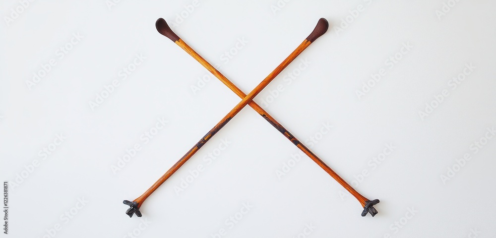 Ski poles in a crossed pair on a white background Ski poles in a crossed pair on a white background
