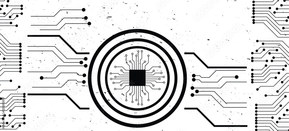Obraz premium Hi-tech digital data abstract design stock illustration. Black White Version.