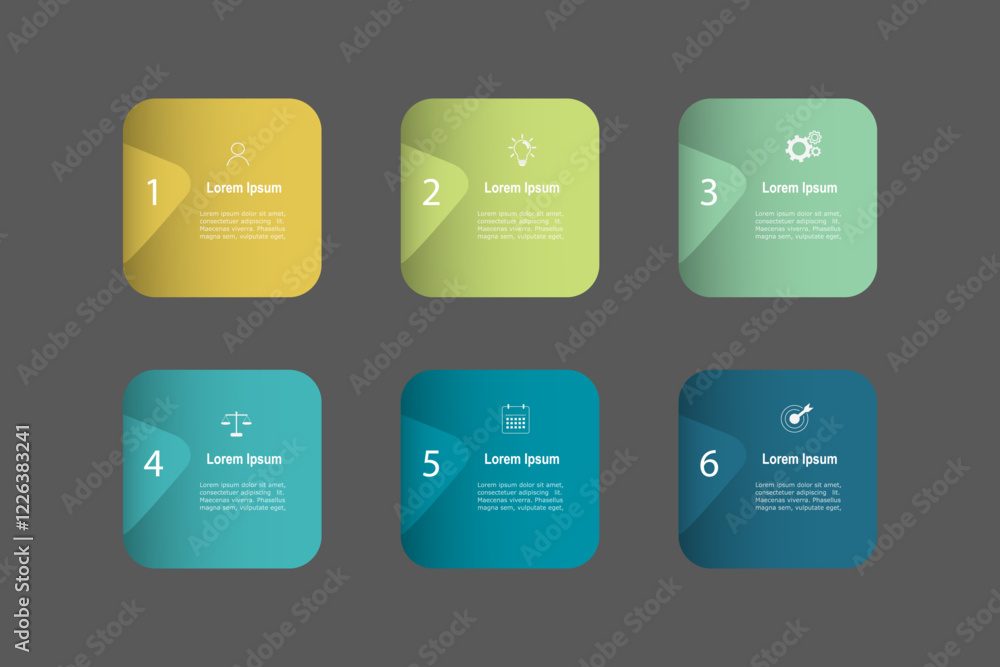 business concept with 6 steps, multicolor rectangle ,design for workflow layout, diagram, annual report, web design. vector business concept with 6 steps, multicolor rectangle ,design for workflow layout, diagram, annual report, web design. vector