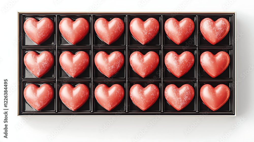 A box of red heart shaped chocolates A box of red heart shaped chocolates