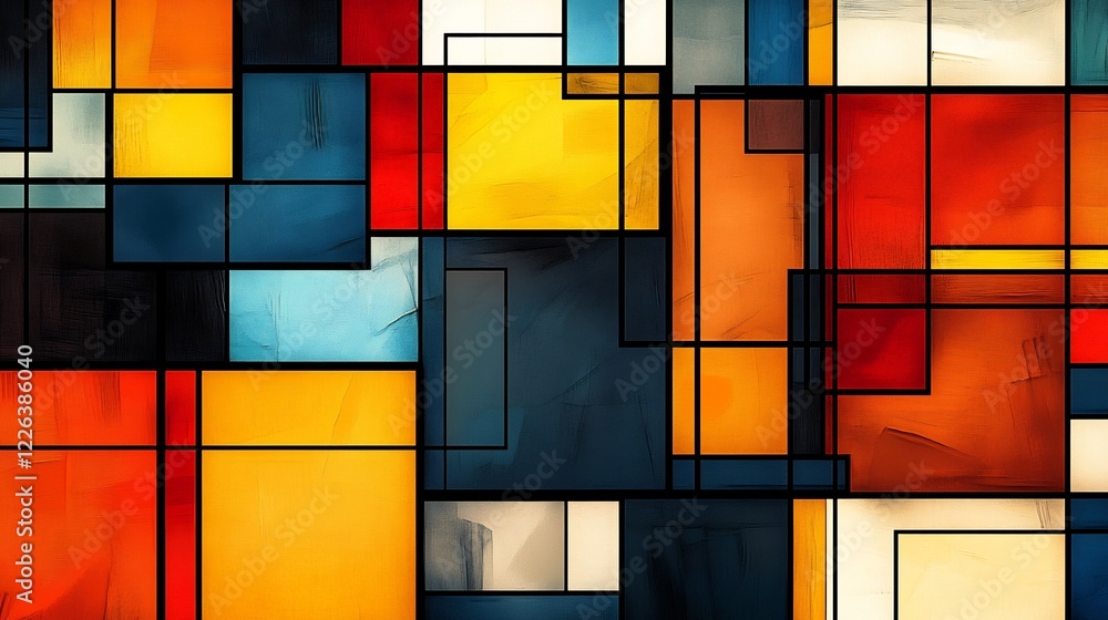 Fototapeta premium Vibrant geometric shapes intersect dynamically creating a bold colorful abstract artwork. AI Generated