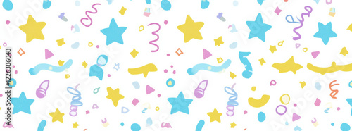 Colorful abstract pattern with stars and shapes on light background
