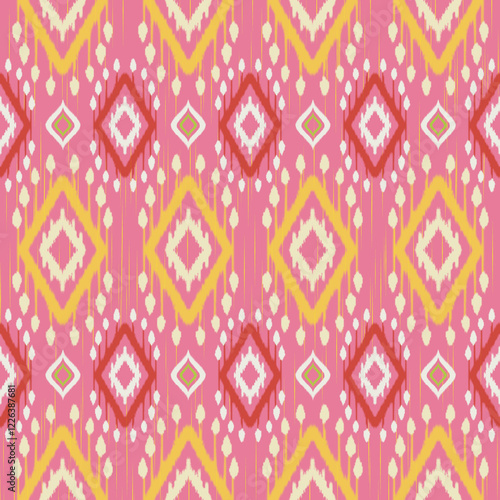 Pink Tribal Ikat Fabric Seamless Pattern