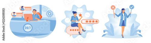 Concept of customer service, reviews and positive or negative feedback.