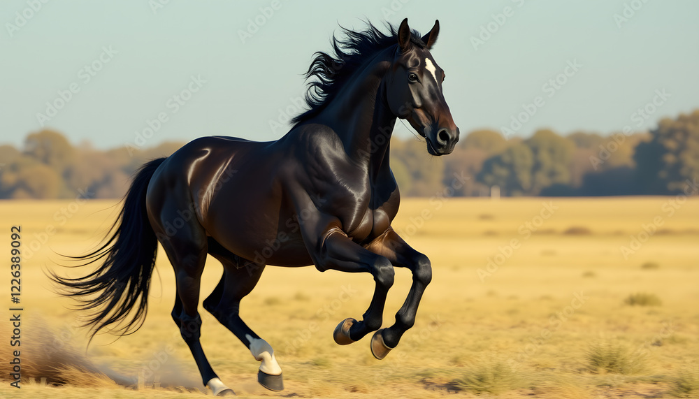 Fototapeta premium Black Horse Galloping Field Close Up
