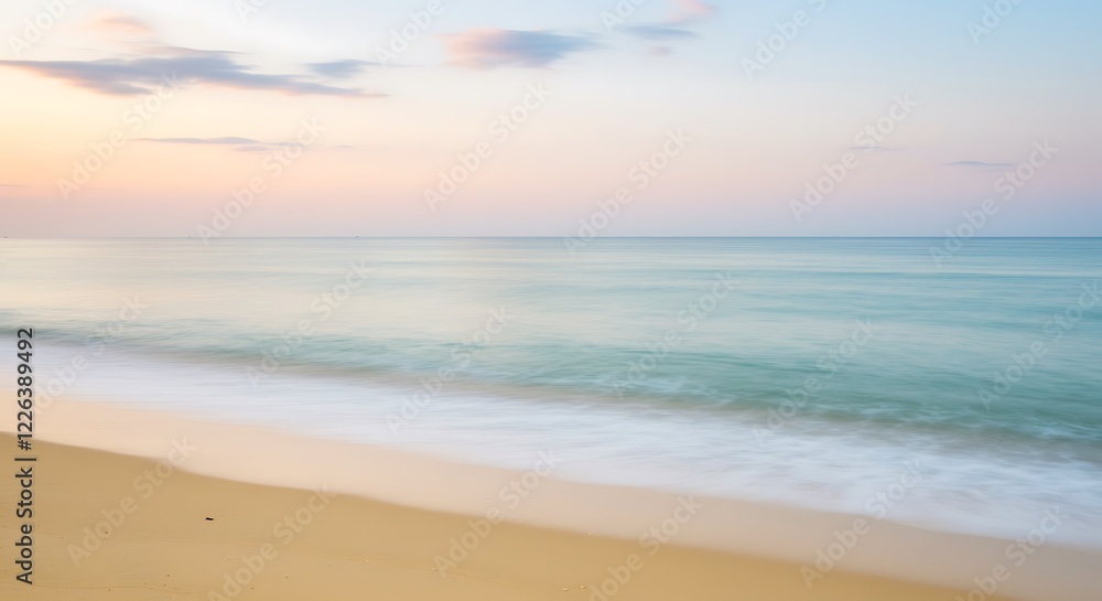 Serene Beach Sunset Calm Ocean Waves on Sandy Shore Serene Beach Sunset Calm Ocean Waves on Sandy Shore