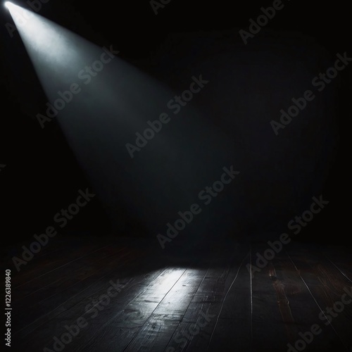 Dark black background with a spotlight effect. The black background creates a dramatic, focused atmosphere with a soft, glowing texture. Spotlight on dark background. photo