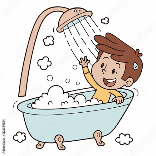 Happy Boy Enjoying a Bubbly Bath Time Shower