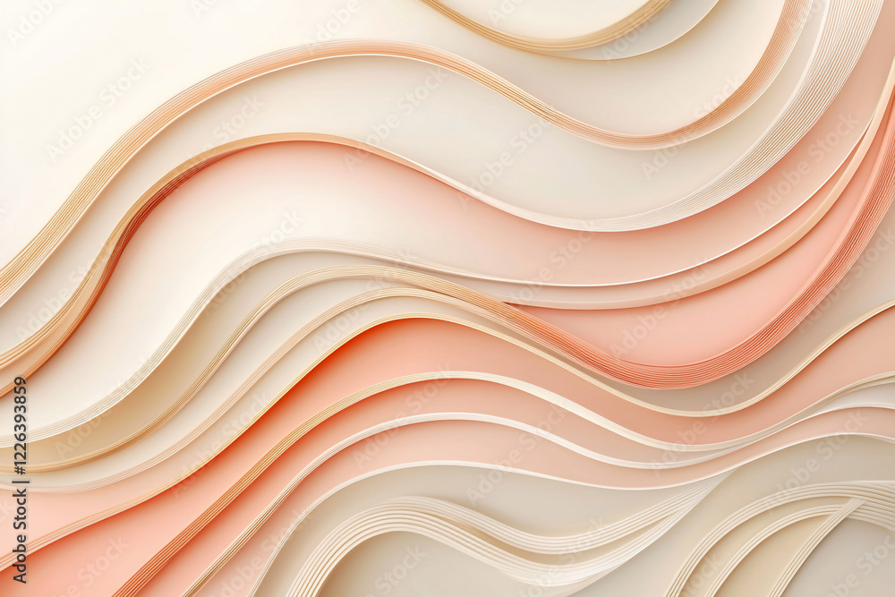 Abstract wavy lines in soft peach and cream tones, creating a serene background for design use