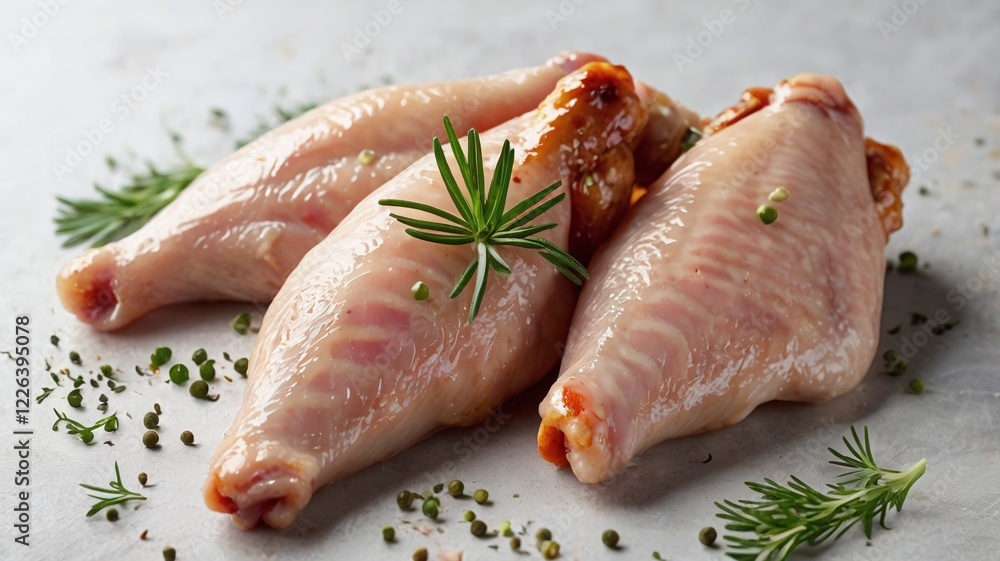Chicken wing, raw chicken meat with herbs. Chicken wing, raw chicken meat with herbs.