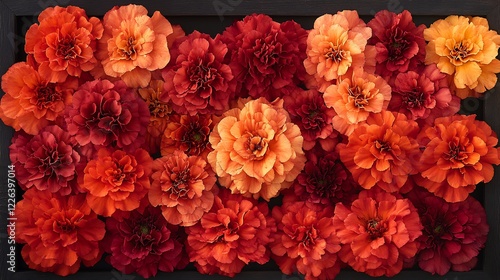 Wallpaper Mural Vibrant orange red flowers densely arranged flat lay warm light. AI Generated Torontodigital.ca