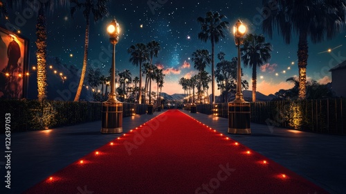 Hollywood Cinematic Photography: Red Carpet, Starry Night, and Classic Film Elements