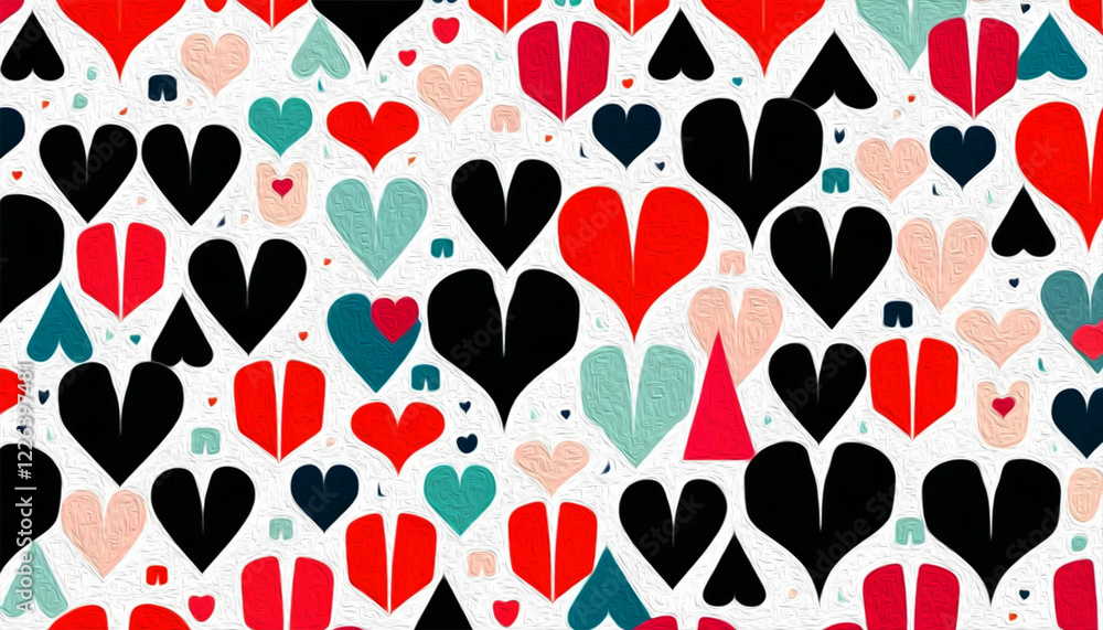 Fototapeta premium Valentine's Day card design. Illustration with oil paint. Pattern for printing on wall decorations, covers, wallpapers