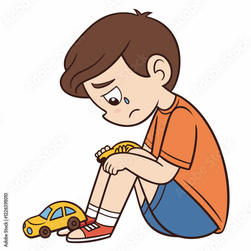 Upset Boy with Toy Car Illustrative Artwork