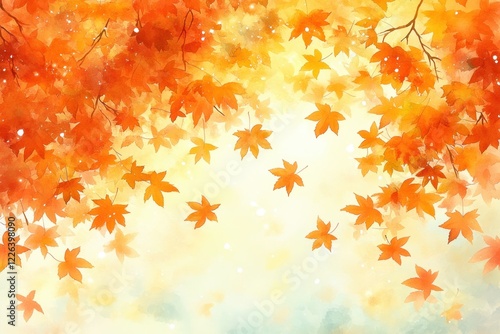 Colorful Watercolor Autumn Maple Leaves Background