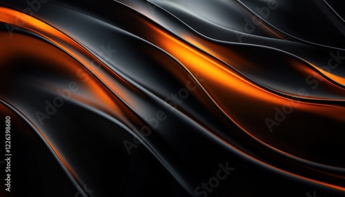Dynamic Black and Orange Abstract Background with Flowing Curves and Soft Lighting