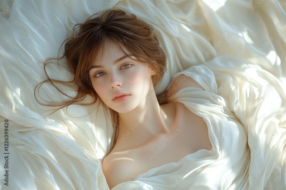 Relaxing Woman on Silk Sheets in Luxurious Bedroom Relaxing Woman on Silk Sheets in Luxurious Bedroom