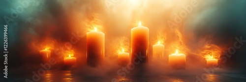 Enigmatic Candlescape: Mystical Flames in Smoky Ambiance photo