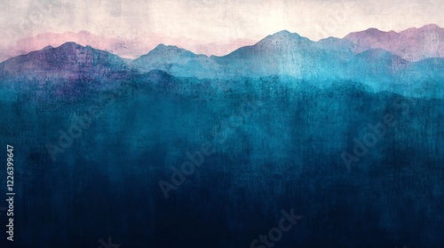 Serene Blue Mountain Range Soft Light Abstract Painting. AI Generated