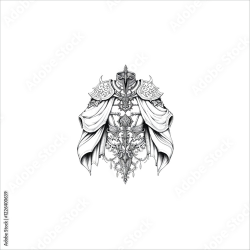 detailed hand-drawn sketch of a majestic fantasy cloak with elegant gothic pattern