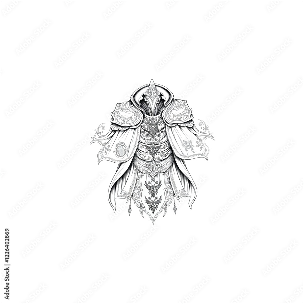 custom made wallpaper toronto digitalhand drawn balck and white majestic fantasy cloak intricate armor plating