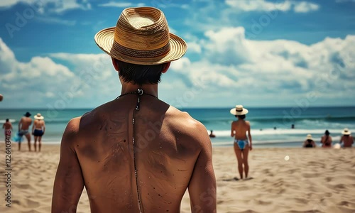 Summer Beach Relaxation, man watch on the beach Ocean View & Sandy Shores 