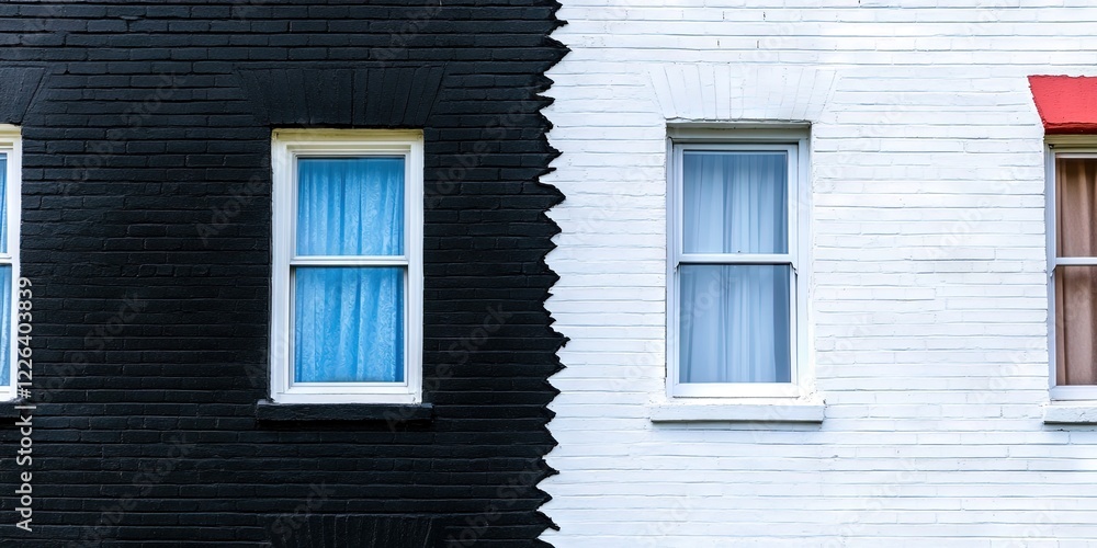 house divided - residential suburban home divided into two colors with two yards for a divorce or difference of opinions house divided - residential suburban home divided into two colors with two yards for a divorce or difference of opinions