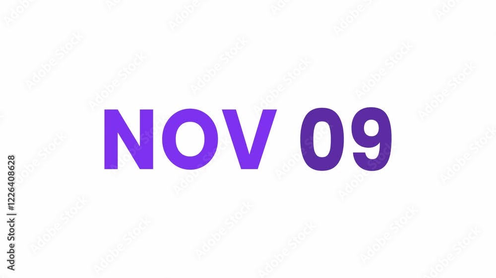 9th November calendar icon animation. Alpha matte with transparent background 4K resolution. 9th November calendar icon animation. Alpha matte with transparent background 4K resolution.