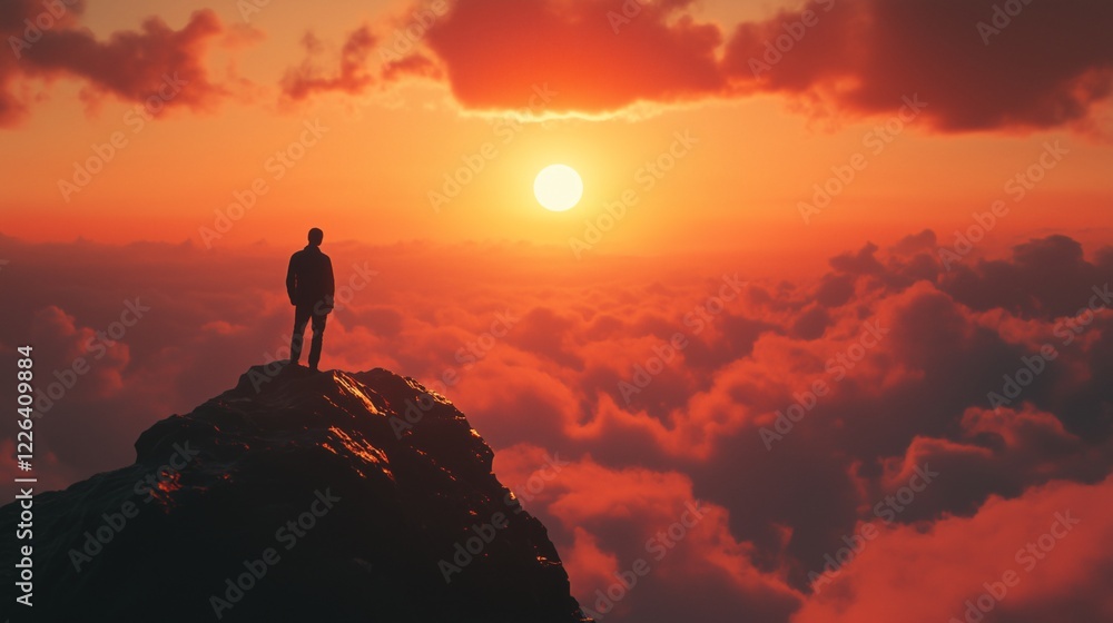 Fototapeta premium silhouette of a person on the top of the mountain