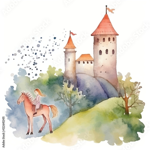 watercolors A whimsical fairy tale illustration for kid illustration