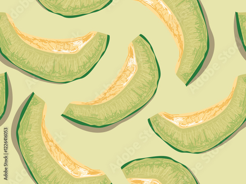 Honeydew Melon seamless pattern. fruit background, outline vegetable background with hand drawn vector illustration	