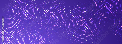 Digital technology pattern wallpaper. Glowing purple dotted circle background. Abstract dot round grid backdrop for business, science, healthcare, medicine, finance design. Texture surface