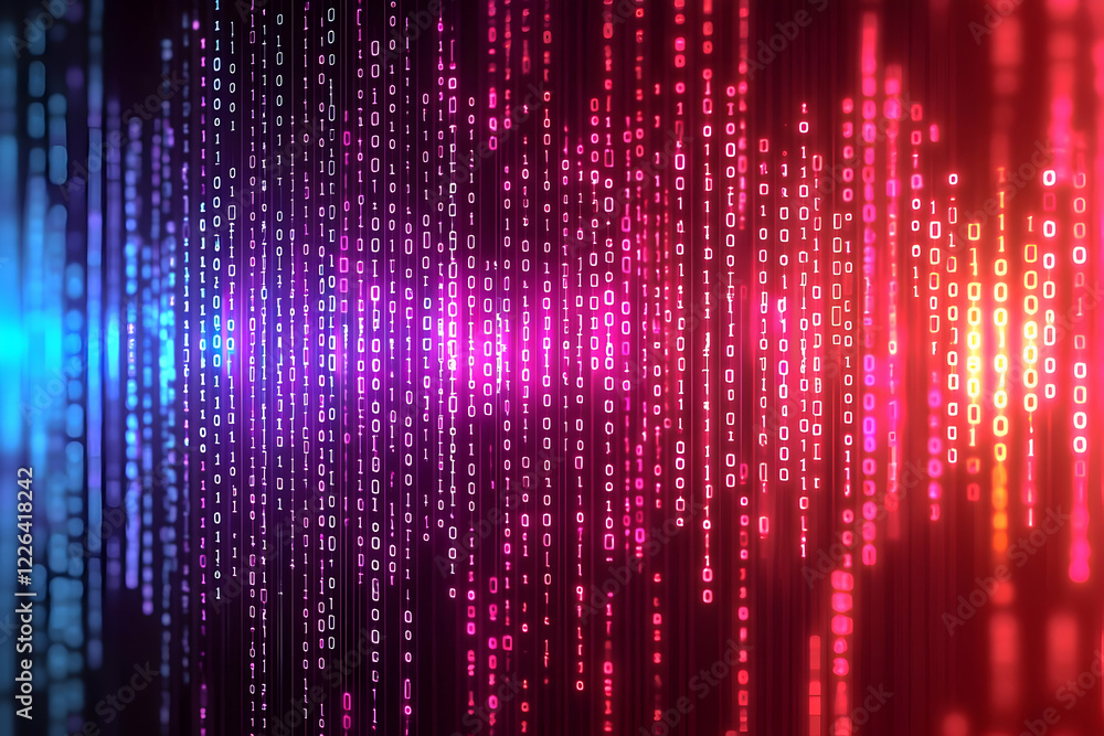 Abstract digital data flow, glowing binary code, technology background Abstract digital data flow, glowing binary code, technology background