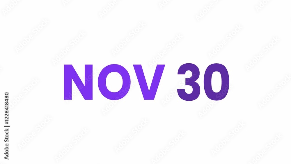 30th November calendar icon animation. Alpha matte with transparent background 4K resolution. 30th November calendar icon animation. Alpha matte with transparent background 4K resolution.