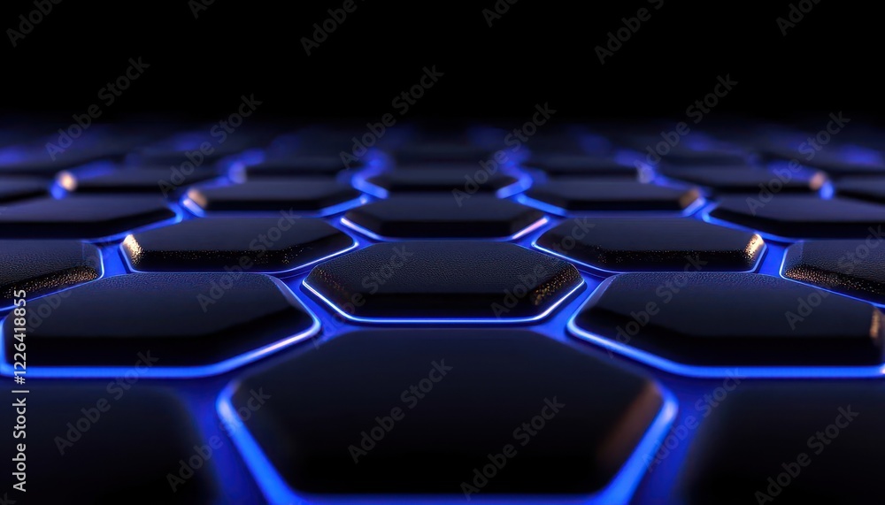 Abstract futuristic hexagonal pattern with glowing blue lines on a dark background. Abstract futuristic hexagonal pattern with glowing blue lines on a dark background.