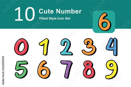 Illustration of Cute Number Filled design Pack. Set of Cute Number Illustration	
