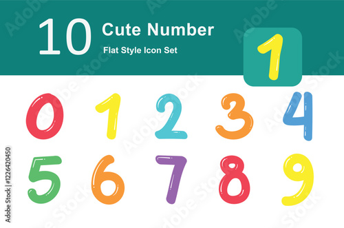 Illustration of Cute Number Flat design Pack. Set of Cute Number Illustration	
