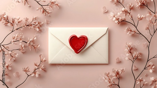 Romantic White Envelope Soft Pink Background. AI Generated