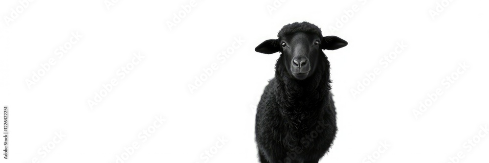 Black sheep standing alone on a white background, symbolizing uniqueness and individuality, segregation, isolated Black sheep standing alone on a white background, symbolizing uniqueness and individuality, segregation, isolated