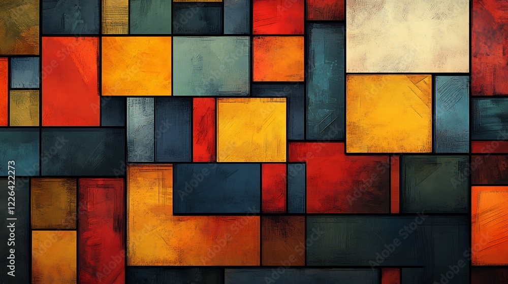 Fototapeta premium Abstract Warm Hues Geometric Pattern Vibrant Color Block Design. AI Generated