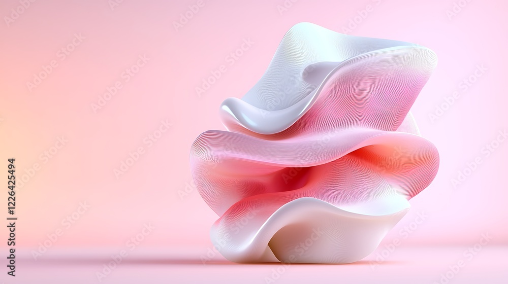 Abstract Pink And White Three Dimensional Rendered Sculpture With Organic Shapes Abstract Pink And White Three Dimensional Rendered Sculpture With Organic Shapes