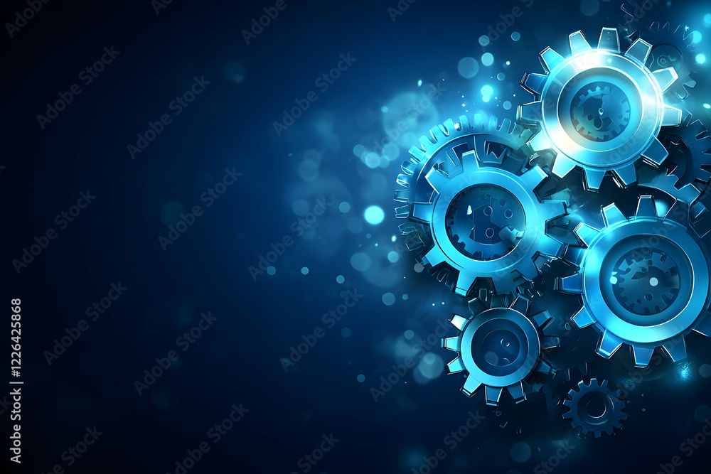 Blue gears mechanism, innovation backdrop Blue gears mechanism, innovation backdrop