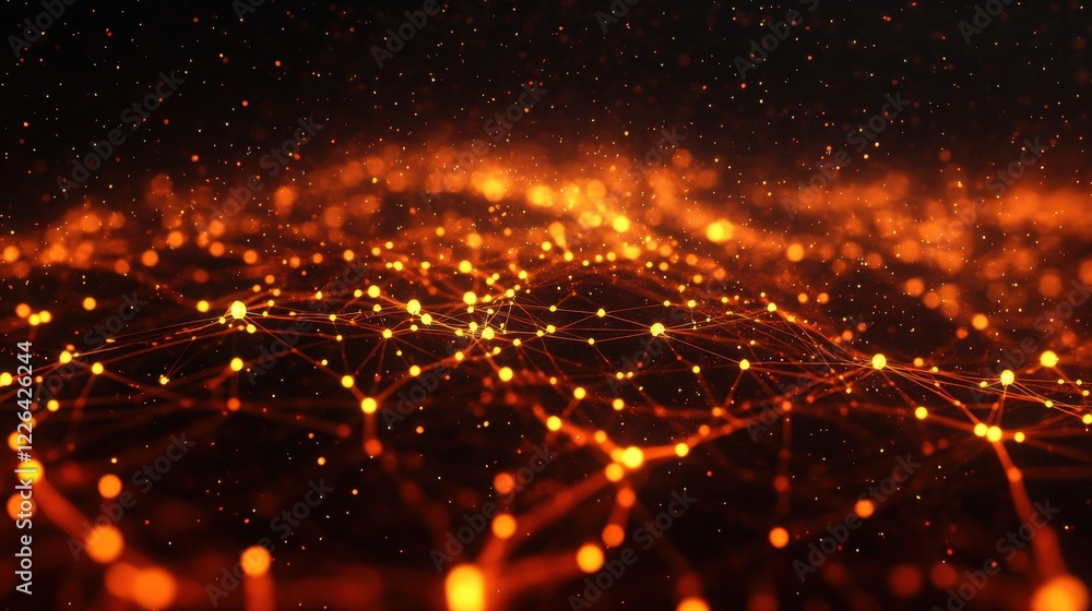 A glowing network of interconnected points resembling a digital landscape, with vibrant orange hues against a dark background. A glowing network of interconnected points resembling a digital landscape, with vibrant orange hues against a dark background.